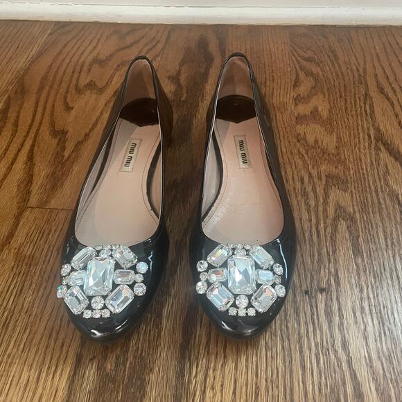 miu miu patent leather crystal embellished ballet flats - Picture 2 of 10